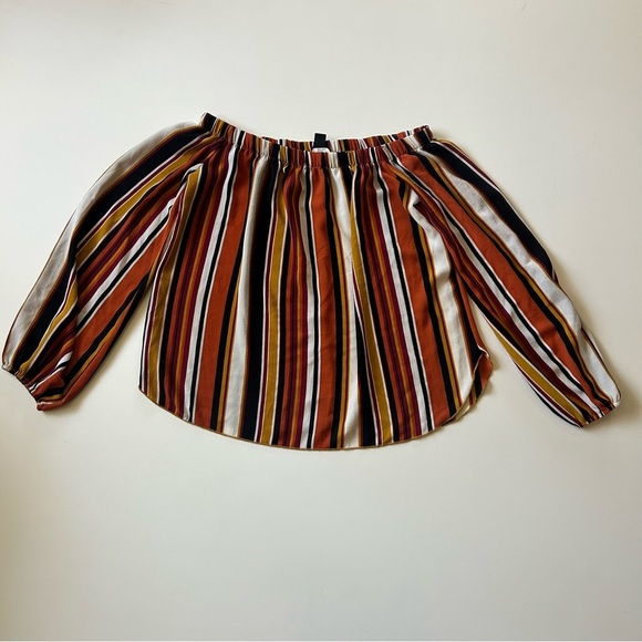 Windsor Striped Off-Shoulder Blouse Orange, Brown and Black - Medium - Picture 1 of 10